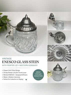 Enesco Clear Glass Stein with Ornate Pewter Lid